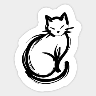 Stick figure cat in black ink Sticker